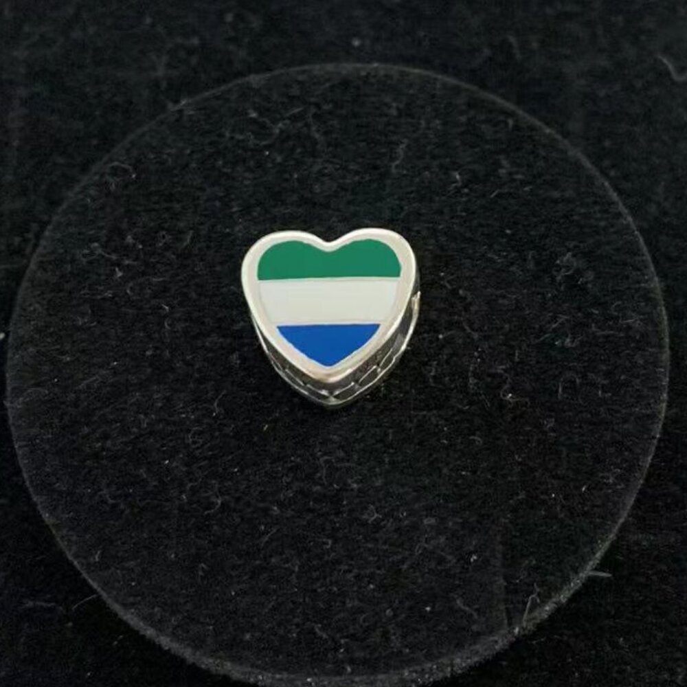 Pandora Sierra Leone Flag Heart Charm S925 Sterling Silver Jewelry for Bracelet
